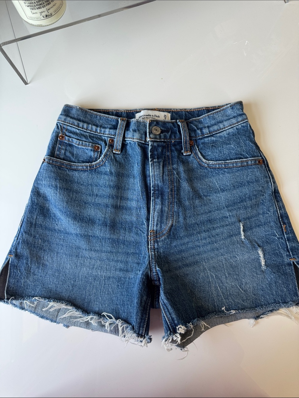 Abercrombie & Fitch Blue Denim Cutoff Shorts with Frayed Hem